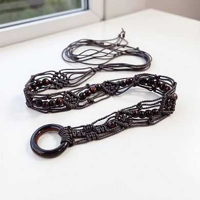 Women's Woven Rope Belt with Large Circular Buckle and Bohemian Knot Detail 49in