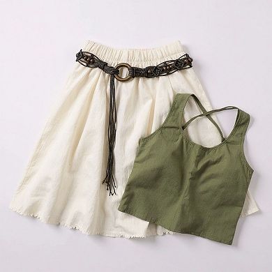 Women's Woven Rope Belt with Large Circular Buckle and Bohemian Knot Detail 49in