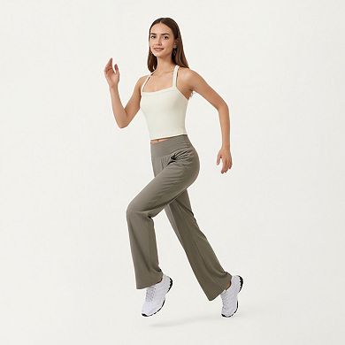 Womens's Square Neck Ribbed Knit Cropped Tank Top with Wide Shoulder Straps