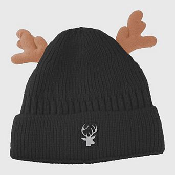 Women's Knit Beanie with Reindeer Antlers - Festive Winter Hat