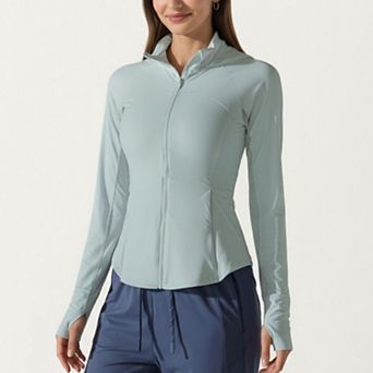 Womens's Full Zip Long Sleeve Active Jacket with Fitted Silhouette and High Neck