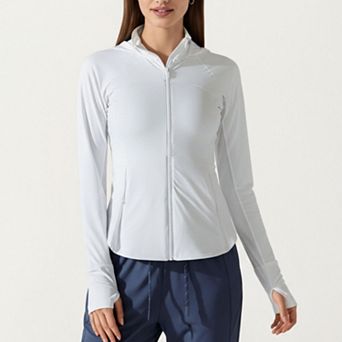 Womens's Full Zip Long Sleeve Active Jacket with Fitted Silhouette and High Neck