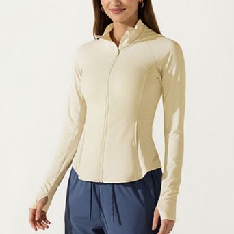 Womens's Full Zip Long Sleeve Active Jacket with Fitted Silhouette and High Neck