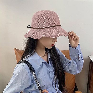 Women's Foldable Crocheted Bucket Hat with Bow Accent