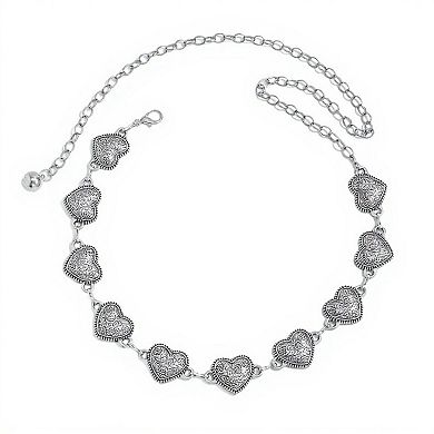 Women's Heart Link Chain Belt with Textured Metal Design and Adjustable Fit 45.5in