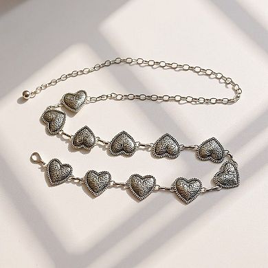 Women's Heart Link Chain Belt with Textured Metal Design and Adjustable Fit 45.5in