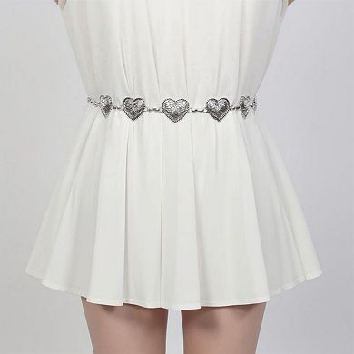 Women's Heart Link Chain Belt with Textured Metal Design and Adjustable Fit 45.5in