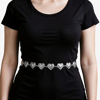 Women's Heart Link Chain Belt with Textured Metal Design and Adjustable Fit 45.5in