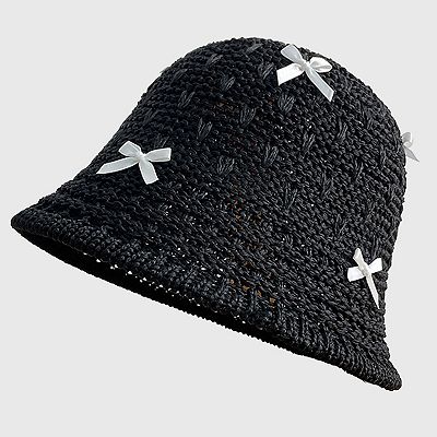 Black Bucket Hat with White Accents Vintage Hats Bucket Style Bell Shape Black Velvet White  main image 4