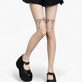 Women's Sheer Tights with Bow Print Design and Lightweight Stretch Fit