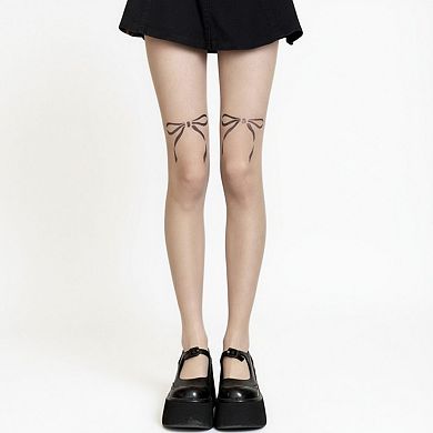 Women's Sheer Tights with Bow Print Design and Lightweight Stretch Fit