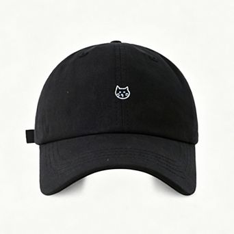 Women's Embroidered Cat Face Baseball Cap with Curved Brim and Adjustable Strap