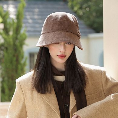 Women's Wide Brim Bucket Hat with Side Bow Detail and Structured Crown