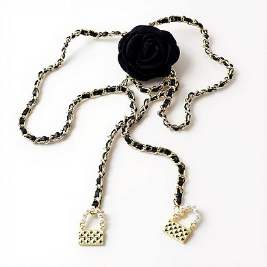 Women's Rose Flower Chain Belt with Hanging Lock Charms and Adjustable Drape Design 45.5in