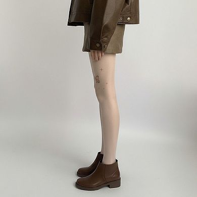 Women's Sheer Butterfly Print Tights with Subtle Sparkle Star Accents and Stretch Fit