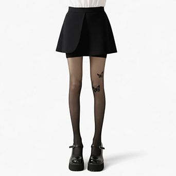 Women's Sheer Butterfly Print Tights with Subtle Sparkle Star Accents and Stretch Fit