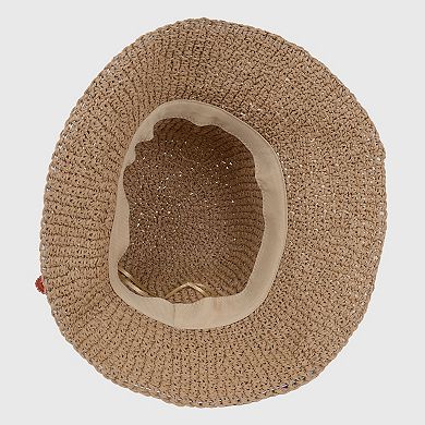 Women's Straw Bucket Hat with Cherry Embellishments