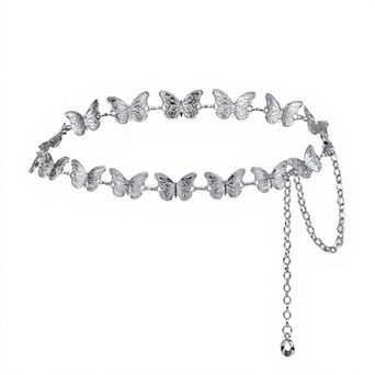 Women's Rhinestone Butterfly Chain Belt with Adjustable Link and Elegant Waist Detail 49 in