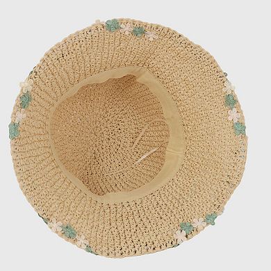 Women's Floral - Embellished Crochet Straw Sun Hat