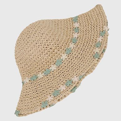 Women's Floral - Embellished Crochet Straw Sun Hat