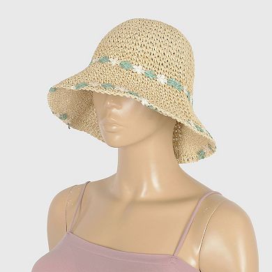 Women's Floral - Embellished Crochet Straw Sun Hat