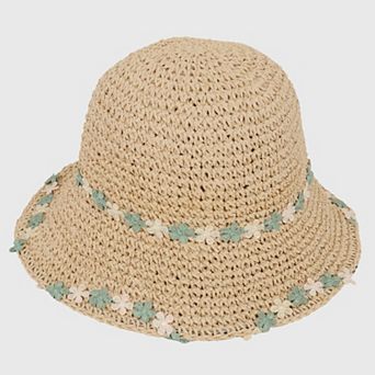 Women's Floral - Embellished Crochet Straw Sun Hat