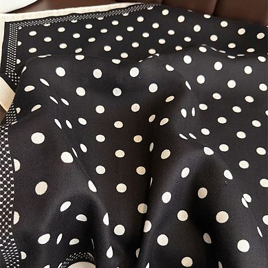 Women's Polka Dot Satin Square Scarf with Contrasting Border Trim 27x27in
