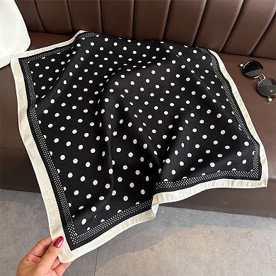 Women's Polka Dot Satin Square Scarf with Contrasting Border Trim 27x27in