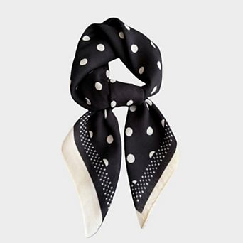 Women's Polka Dot Satin Square Scarf with Contrasting Border Trim 27x27in