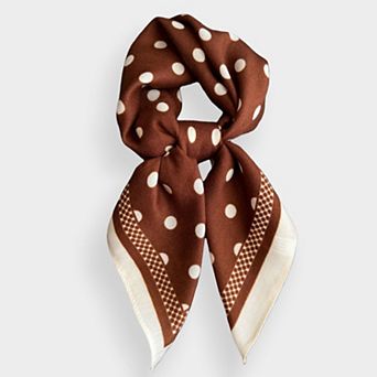 Women's Polka Dot Satin Square Scarf with Contrasting Border Trim 27x27in