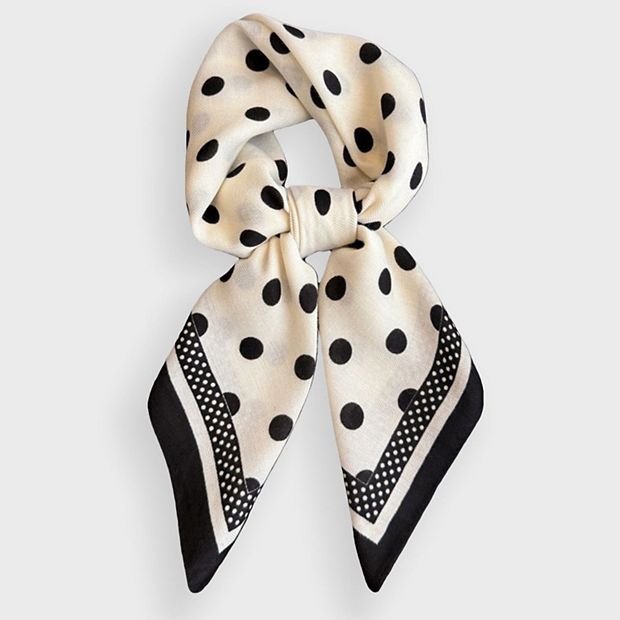 Women's Polka Dot Satin Square Scarf with Contrasting Border Trim