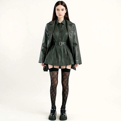 Women's Sheer Plaid Pattern Thigh High Tights with Elastic Band Top and Garter Style Detail