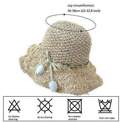 Women's Hand - Crocheted Straw Sun Hat with Floral Accents