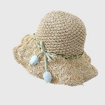Women's Hand - Crocheted Straw Sun Hat with Floral Accents