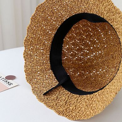 Women's Crochet Straw Sun Hat with Cherry Accents