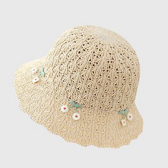 Women's Crochet Straw Sun Hat with Cherry Accents