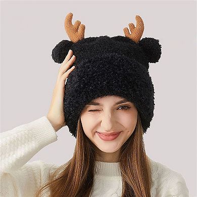 Women's Reindeer Antler Fleece Hat - Cute & Warm Winter Accessory