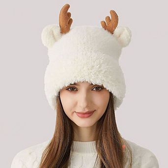 Women's Reindeer Antler Fleece Hat - Cute & Warm Winter Accessory