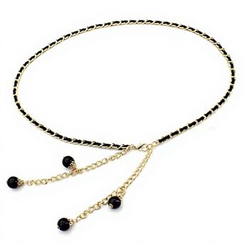 Women's Chain Link Belt with Interwoven Detail and Hanging Bead Charms 45.5in