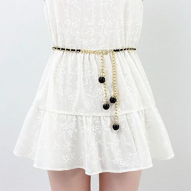 Women's Chain Link Belt with Interwoven Detail and Hanging Bead Charms 45.5in