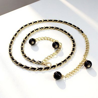 Women's Chain Link Belt with Interwoven Detail and Hanging Bead Charms 45.5in