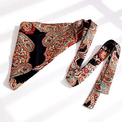 Women's Paisley Print Tie Waist Scarf Belt with Asymmetrical Draped Hem and Boho Wrap Design 94.5