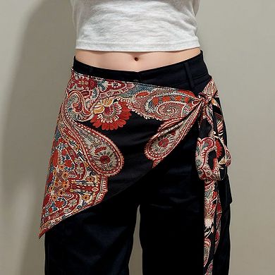 Women's Paisley Print Tie Waist Scarf Belt with Asymmetrical Draped Hem and Boho Wrap Design 94.5