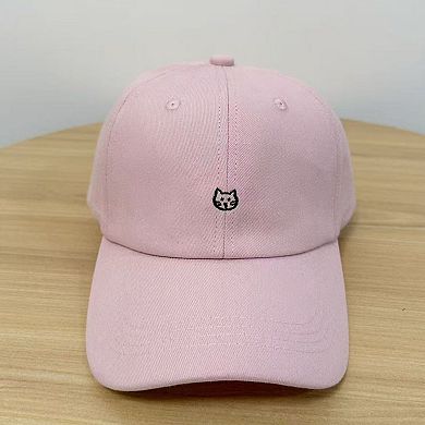 Women's Embroidered Cat Face Baseball Cap with Curved Brim and Adjustable Strap
