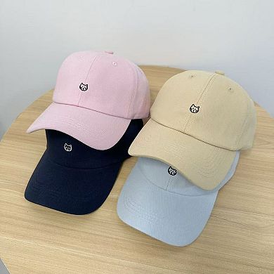 Women's Embroidered Cat Face Baseball Cap with Curved Brim and Adjustable Strap