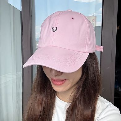 Women's Embroidered Cat Face Baseball Cap with Curved Brim and Adjustable Strap