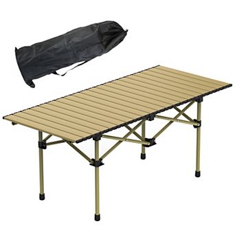 Portable Folding Camping Table Lightweight Roll-Up Steel Picnic Desk with Carry Bag for Outdoors