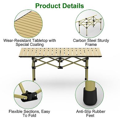 Portable Folding Camping Table Lightweight Roll-Up Steel Picnic Desk with Carry Bag for Outdoors