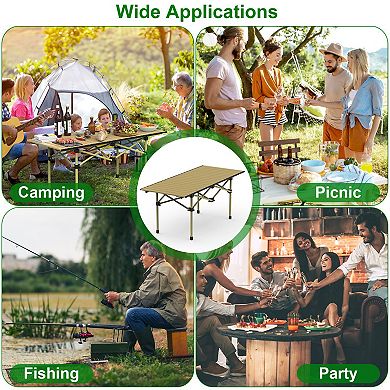 Portable Folding Camping Table Lightweight Roll-Up Steel Picnic Desk with Carry Bag for Outdoors