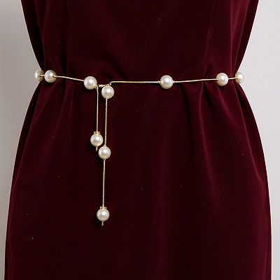 Alilang Women's Faux Pearl Waist Chain Belt with Layered Drop Strand Detail 43.5 - Gold